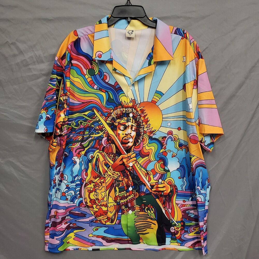 HARDADDY Button Up Shirt XL Guitar 60s Rock Vibes Hippiecore Peace Love Hendrix